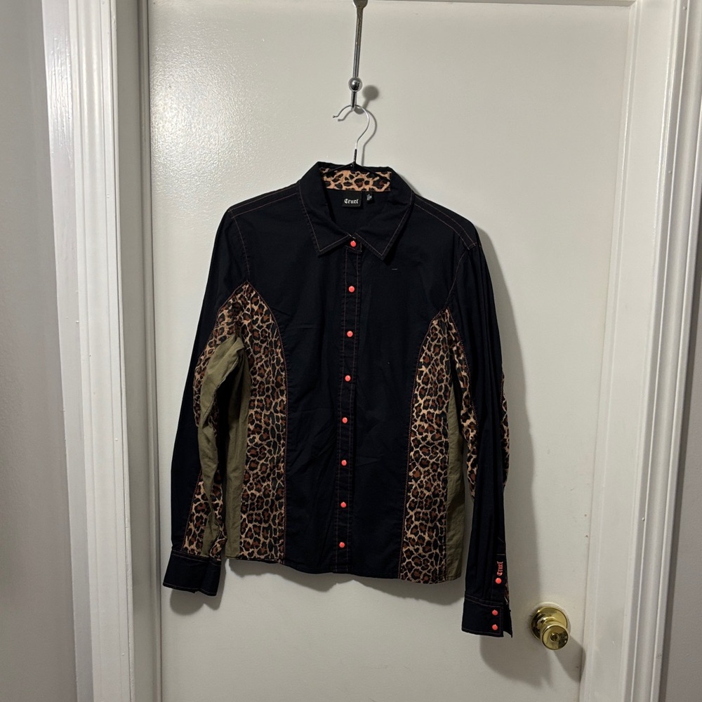 Leopard Print Button Down Shirt - Black and Brown by Cruel